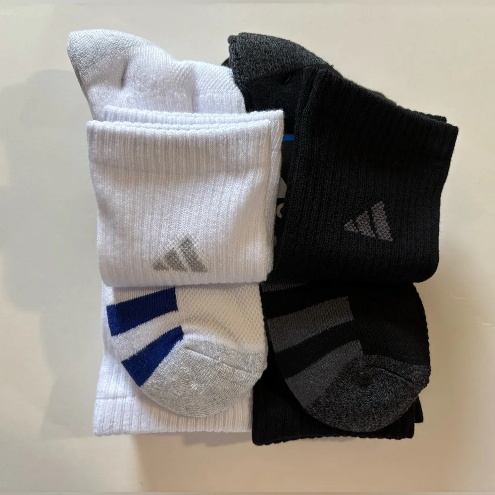 Adidas Performance Cushioned Athletic Tall Crew Socks 6 pair pack 3 stripes logo